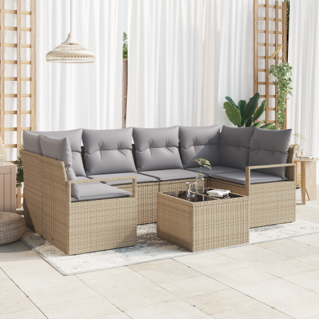 Conjunto de Sofá de Jardín de 7 Piezas con Cojines Beige Poliratán by , Outdoor sofas - Ref: Foro24-3354949, Price: 498,69 €,...