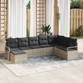 Conjunto de sofá de jardín 7 pcs Gris claro Poliratán