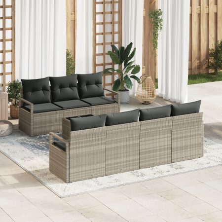 Juego de Sofás de Jardín de 8 Piezas con Cojines Gris Claro de Ratán Polietileno | Foro24.es | Tu tienda online para hogar, jardín y más Foro24.es