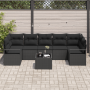 Conjunto de Sofá de Jardín  de 8 Piezas con Cojines Negro Ratán Poliéster | Foro24.es | Tu tienda online para hogar, jardín y más Foro24.es