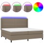 Cama box spring colchón y luces LED tela gris taupe 200x200 cm