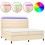 Cama box spring colchón y luces LED tela crema 200x200 cm