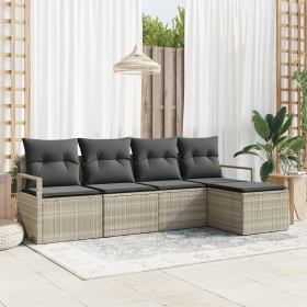 Juego de Sofá de Jardín de 5 Piezas con Cojines Gris Claro de Ratán Poliéster von , Outdoor-Sofas - Ref: Foro24-3355011, Prei...