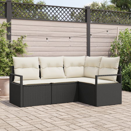 Conjunto de Sofá de Jardín de 4 Piezas con Cojines Negro Rattan de Polietileno | Foro24.es | Tu tienda online para hogar, jardín y más Foro24.es
