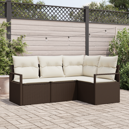 Juego de Sofás de Jardín de 4 Piezas con Cojines Marrón Ratán Poliéster von , Outdoor-Sofas - Ref: Foro24-3355027, Preis: 310...