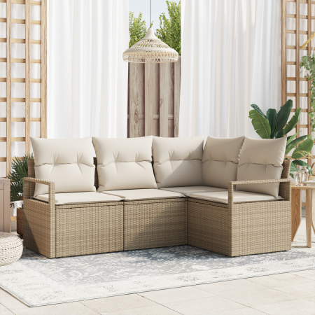 Juego de Sofás de Jardín de 4 Piezas con Cojines Beige Poliratán von , Outdoor-Sofas - Ref: Foro24-3355030, Preis: 362,47 €, ...