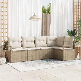 Juego de Sofá de Jardín de 5 piezas con Cojines Beige de