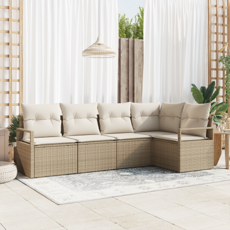 Juego de Sofá de Jardín de 5 piezas con Cojines Beige de Poliratán | Foro24.es | Tu tienda online para hogar, jardín y más Foro24.es
