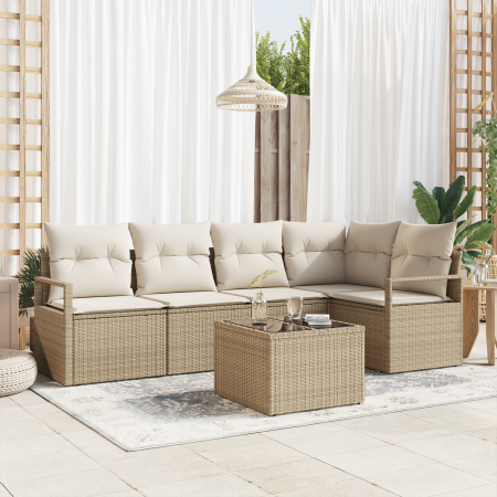 Conjunto de Sofá de Jardín de 6 Piezas con Cojines Marrón Poliratán | Foro24.es | Tu tienda online para hogar, jardín y más Foro24.es