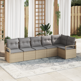 Juego de Sofá de Jardín de 6 Piezas con Cojines Beige Ratán Poliéster by , Outdoor sofas - Ref: Foro24-3355069, Price: 431,55...