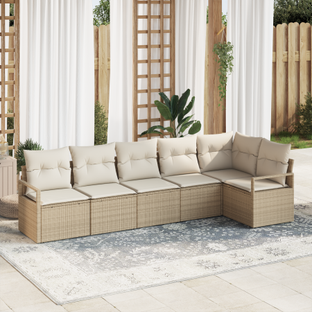 Conjunto de Sofá de Jardín de 6 Piezas con Cojines Beige Ratán Poliéster von , Outdoor-Sofas - Ref: Foro24-3355070, Preis: 49...