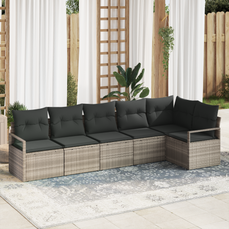 Juego de Sofá de Jardín  de 6 Piezas con Cojines Gris Claro Ratán Polimérico | Foro24.es | Tu tienda online para hogar, jardín y más Foro24.es