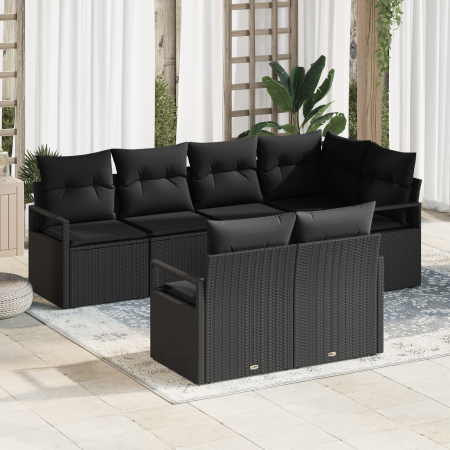 Conjunto de Sofá de Jardín  de 7 Piezas con Cojines Negro Poliratán | Foro24.es | Tu tienda online para hogar, jardín y más Foro24.es