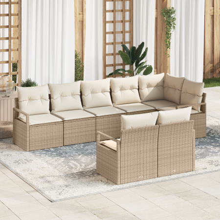 Juego de Sofá de Jardín de 8 Piezas con Cojines Beige Poliratán by , Outdoor sofas - Ref: Foro24-3355100, Price: 647,79 €, Di...