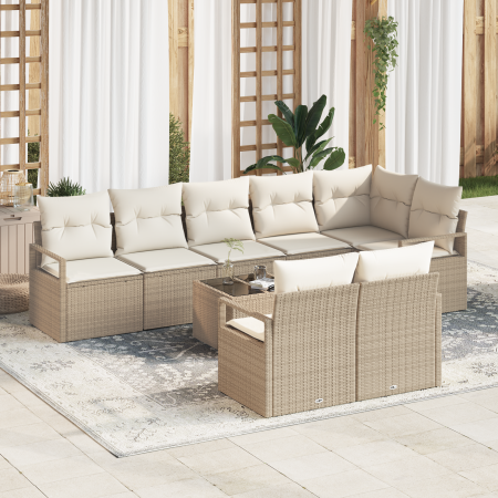 Juego de Sofá de Jardín de 9 Piezas con Cojines Beige Ratán by , Outdoor sofas - Ref: Foro24-3355110, Price: 689,36 €, Discou...