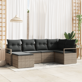 Conjunto de sofá de jardín de 6 piezas con cojines Ratán Poligris de , Sofás de exterior - Ref: Foro24-3355118, Precio: 394,8...