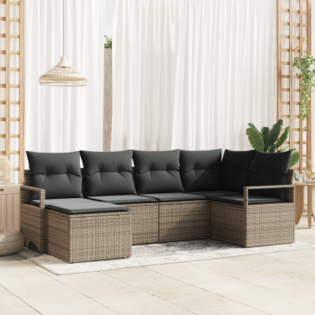 Conjunto de sofá de jardín  de 6 piezas con cojines Ratán Poligris | Foro24.es | Tu tienda online para hogar, jardín y más Foro24.es