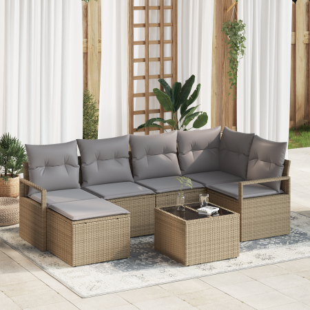 Conjunto de sofá de 7 piezas con cojines de ratán polimérico negro de , Sofás de exterior - Ref: Foro24-3355129, Precio: 475,...