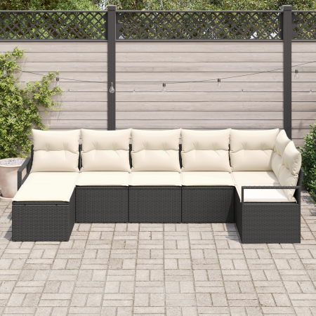 Conjunto de Sofá de Jardín  de 7 piezas con Cojines Negro Poliratán | Foro24.es | Tu tienda online para hogar, jardín y más Foro24.es