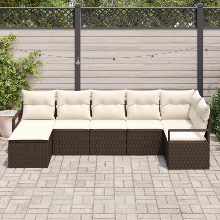 Juego de Sofá de Jardín de 7 piezas con Cojines Marrón Ratán Polipropileno von , Outdoor-Sofas - Ref: Foro24-3355137, Preis: ...