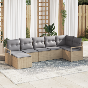 Set de Sofá de Jardín de 7 Piezas Con Cojines Beige Ratán Polialquímico de , Sofás de exterior - Ref: Foro24-3355139, Precio:...