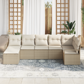 Conjunto de Sofás de Jardín de 7 Piezas con Cojines Beige Ratán Poliéster by , Outdoor sofas - Ref: Foro24-3355140, Price: 51...