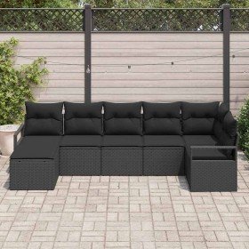 Conjunto de sofá de jardín 7 pcs Negro Poliratán
