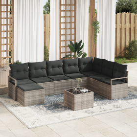 Juego de Sofá de Jardín de 8 Piezas con Cojines Gris Poliratán de , Sofás de exterior - Ref: Foro24-3355151, Precio: 547,15 €