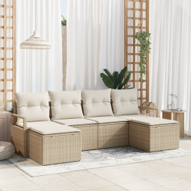 Juego de Sofá de Jardín de 6 Piezas con Cojines Beige Ratán Poliéster by , Outdoor sofas - Ref: Foro24-3355160, Price: 469,17...