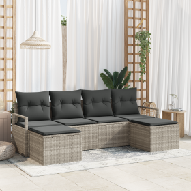 Conjunto de Sofás de Jardín de 6 Piezas con Cojines Grises Poliratán de , Sofás de exterior - Ref: Foro24-3355161, Precio: 38...