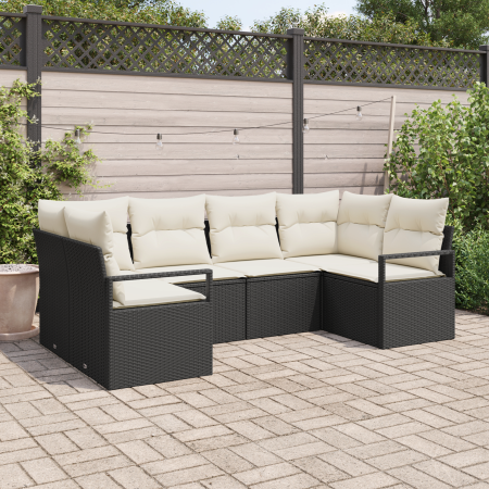 Set de Sofá de Jardín de 6 Piezas  con Cojines de Ratán Poliéster Negro | Foro24.es | Tu tienda online para hogar, jardín y más Foro24.es
