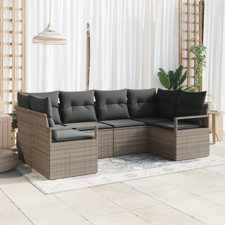 Set de Sofá de Jardín de 6 Piezas con Cojines Gris de Ratán Poliéster von , Outdoor-Sofas - Ref: Foro24-3355188, Preis: 440,5...