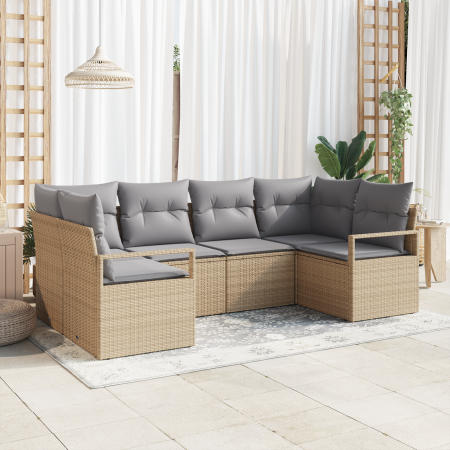 Conjunto de Sofá de Jardín de 6 Piezas con Cojines Beige Poliratán von , Outdoor-Sofas - Ref: Foro24-3355189, Preis: 479,22 €...