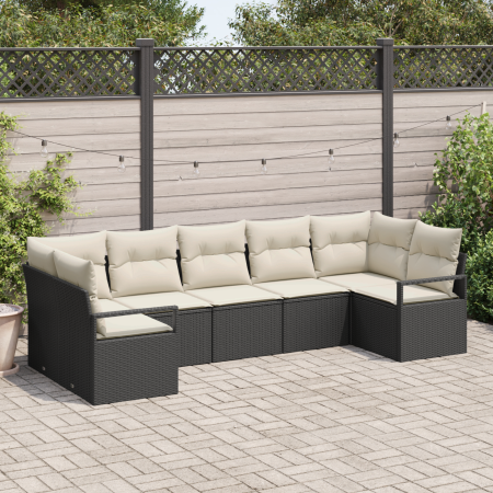 Set de Sofá de Jardín de 7 Piezas con Cojines Negro Poliratán | Foro24.es | Tu tienda online para hogar, jardín y más Foro24.es