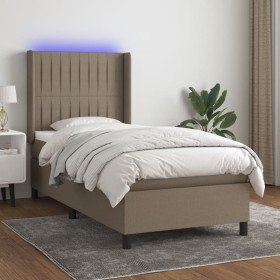 Cama box spring colchón y luces LED tela gris taupe 90x190 cm Cama box spring colchón y luces LED tela gris taupe 90x190 cm