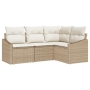 Conjunto de comedor de jardín de 4 piezas con cojines beige de