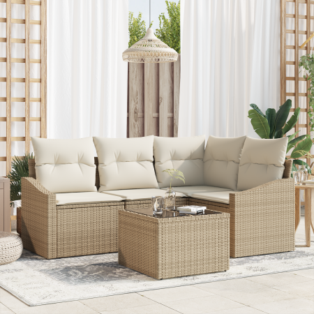 Juego de Comedor de Jardín de 5 Piezas con Cojines Ratán Poliéster Marrón by , Outdoor sofas - Ref: Foro24-3355380, Price: 42...