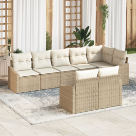 Conjunto de Comedor de Jardín de 8 Piezas con Cojines Beige Poliratán von , Outdoor-Sofas - Ref: Foro24-3355440, Preis: 665,8...