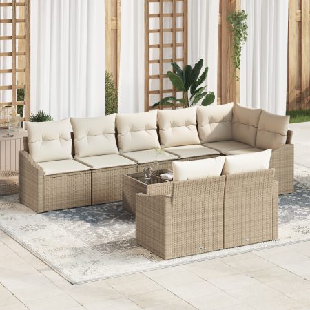 Conjunto de Comedor de Jardín de 9 Piezas con Cojines Marrón Poliratán von , Outdoor-Sofas - Ref: Foro24-3355450, Preis: 720,...