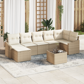 Conjunto de Comedor de Jardín de 8 Piezas con Cojines Ratán Poliratán Marrón de , Sofás de exterior - Ref: Foro24-3355490, Pr...