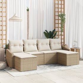 Juego de Comedor de Jardín de 6 Piezas con Cojines Beige Poliratán by , Outdoor sofas - Ref: Foro24-3355500, Price: 479,01 €,...