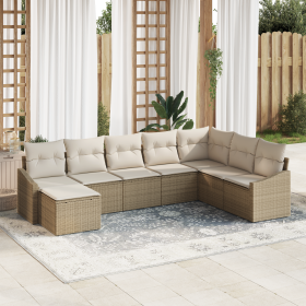 Juego de Comedor de Jardín de 8 Piezas con Cojines Beige Poliratán by , Outdoor sofas - Ref: Foro24-3355510, Price: 595,22 €,...