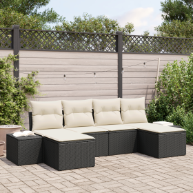 Conjunto de Sofá de Jardín de 6 Piezas con Cojines Negro Poliratán von , Outdoor-Sofas - Ref: Foro24-3355836, Preis: 403,03 €...