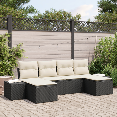 Conjunto de Sofá de Jardín de 6 Piezas con Cojines Negro Poliratán von , Outdoor-Sofas - Ref: Foro24-3355836, Preis: 403,03 €...