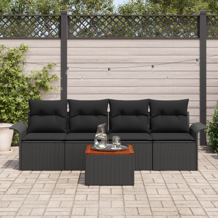 Juego de Sofás de Jardín  de 5 Piezas con Cojines Negro Polirratán Acacia | Foro24.es | Tu tienda online para hogar, jardín y más Foro24.es