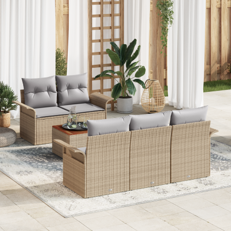 Juego de Sofá de Jardín de 6 Piezas con Cojines Beige Poliratán Acacia | Foro24.es | Tu tienda online para hogar, jardín y más Foro24.es