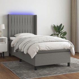 Cama box spring colchón y luces LED tela gris oscuro 90x200 cm en Camas y somieres | Comprar online en Foro24