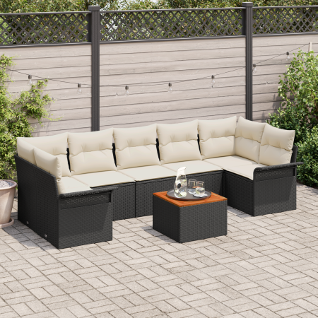 Juego de Sofás de Jardín  de 8 Piezas con Almohadas Negro Poliratán Acacia | Foro24.es | Tu tienda online para hogar, jardín y más Foro24.es