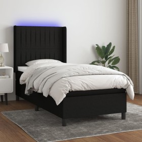 Cama box spring colchón y luces LED tela negro 90x200 cm en Camas y somieres | Comprar online en Foro24