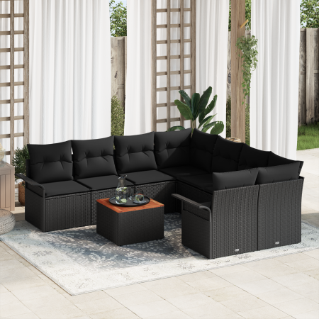 Set de Sofás de Jardín  de 9 Piezas con Cojines Negro Poliratán Acacia | Foro24.es | Tu tienda online para hogar, jardín y más Foro24.es